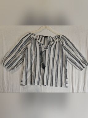 Unique Spectrum Striped Boho Peasant Top Blue White Sz S Made in India